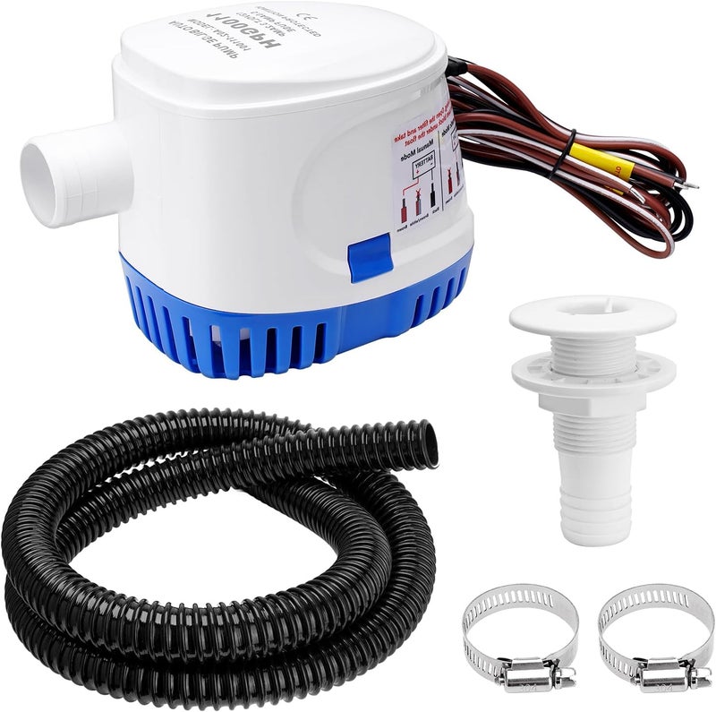 Sejaede 1100GPH 12V Automatic Boat Bilge Pumping Kit, 1-1/8 Inch Electric Bilge Water Pump, 6FT Hose, 2 Stainless Steel Hose Clamps and Thru-Hull Fitting, for Fishing Boats, Runabouts, Yachts, Cruisers - Image 1
